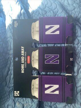 Northwestern Home and Away Can Bottle Coozie Party 6 Pack LOGO Licensed NEW